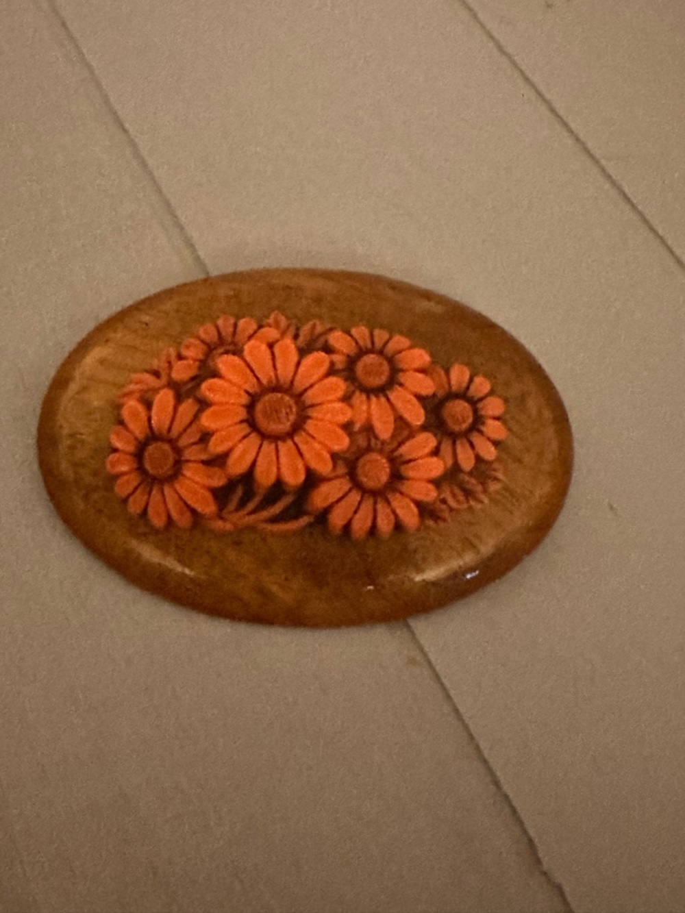 Handcrafted Floral Resin Pin with Orange Daisies Vintage